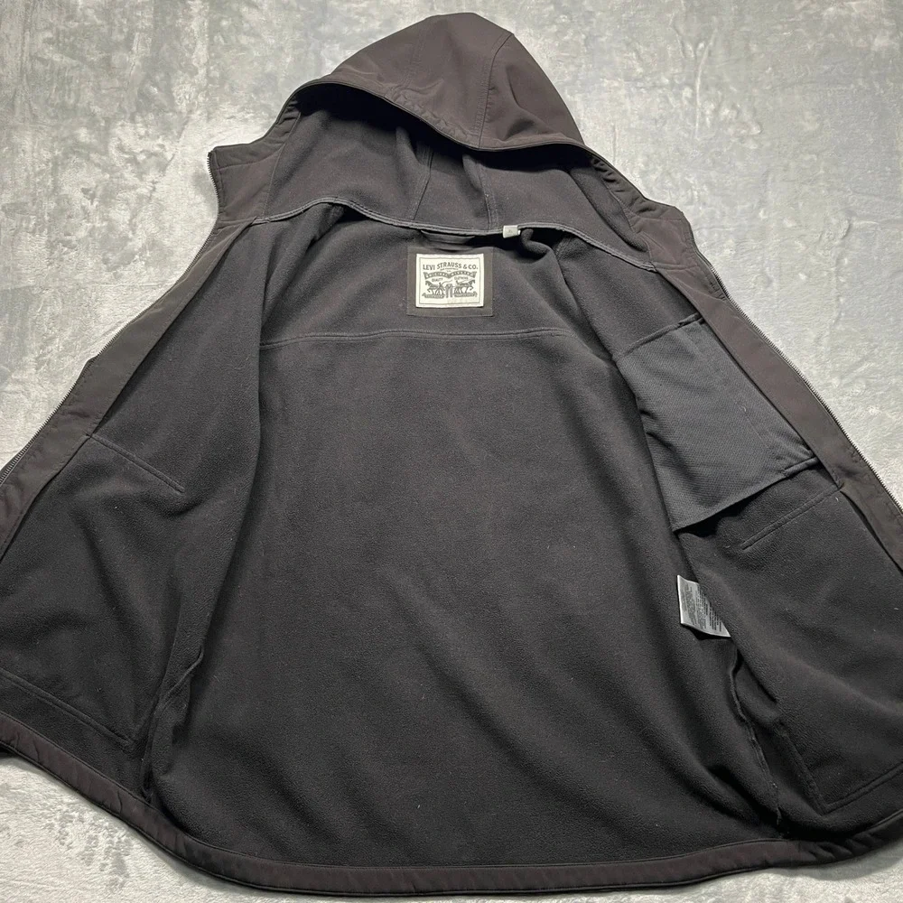 Levi Strauss & Co‎ Softshell Jacket Mens Black Hooded Fleece Lined Full Zip XL